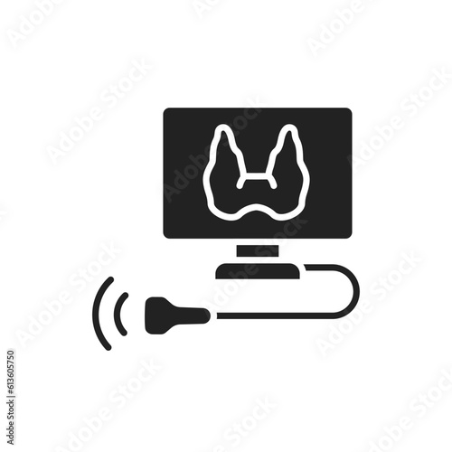 Ultrasonic diagnostic thyroid gland line icon. Isolated vector element.