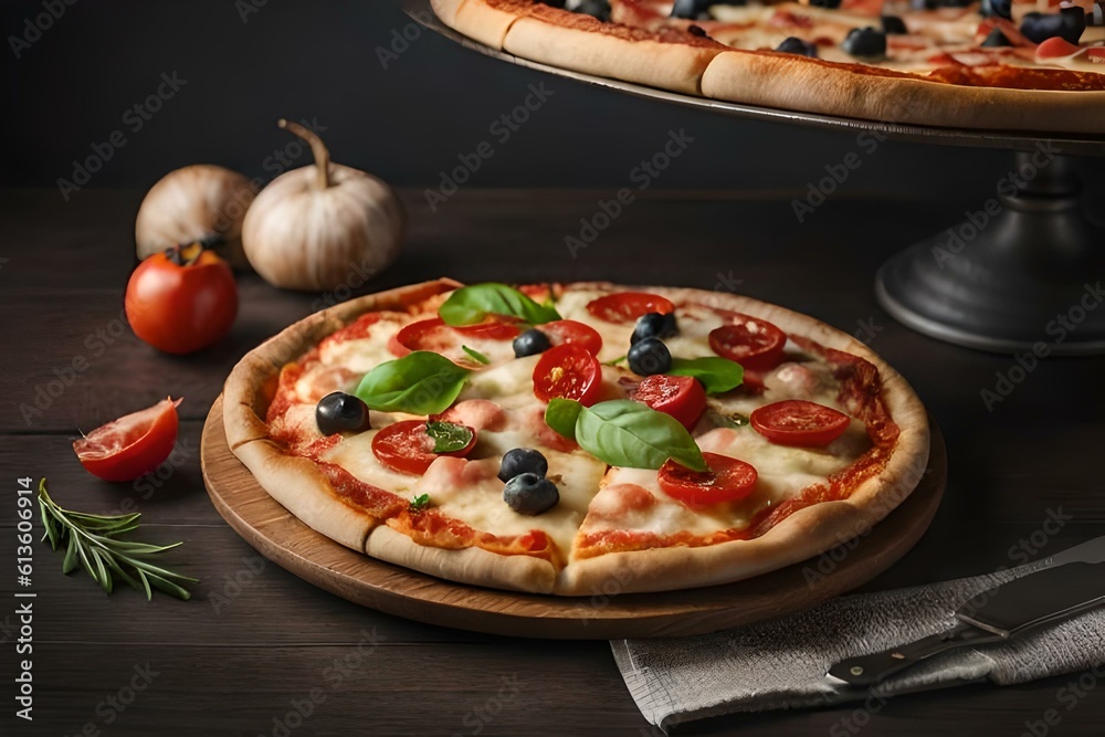pizza with salami and tomatoes generative ai technology