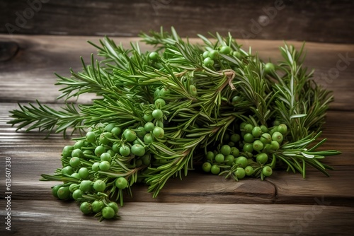 Green Juniper Branches Border, a Perfect Backdrop for Eco-Friendly Product Placement