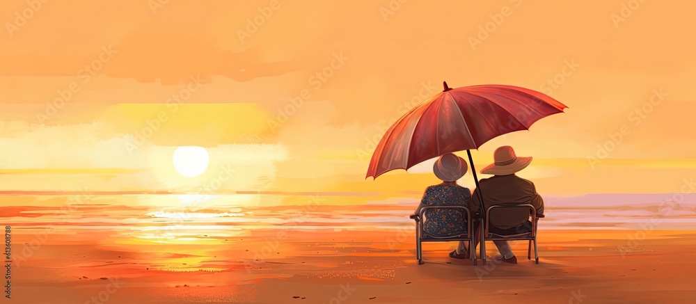 company of an old couple enjoying a tranquil moment on the beach