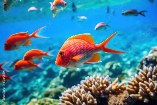 vibrant underwater scene in great barrier reef, generative AI illustration © viperagp