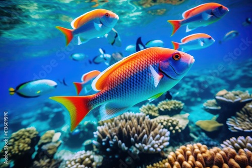 vibrant underwater scene in great barrier reef  generative AI illustration