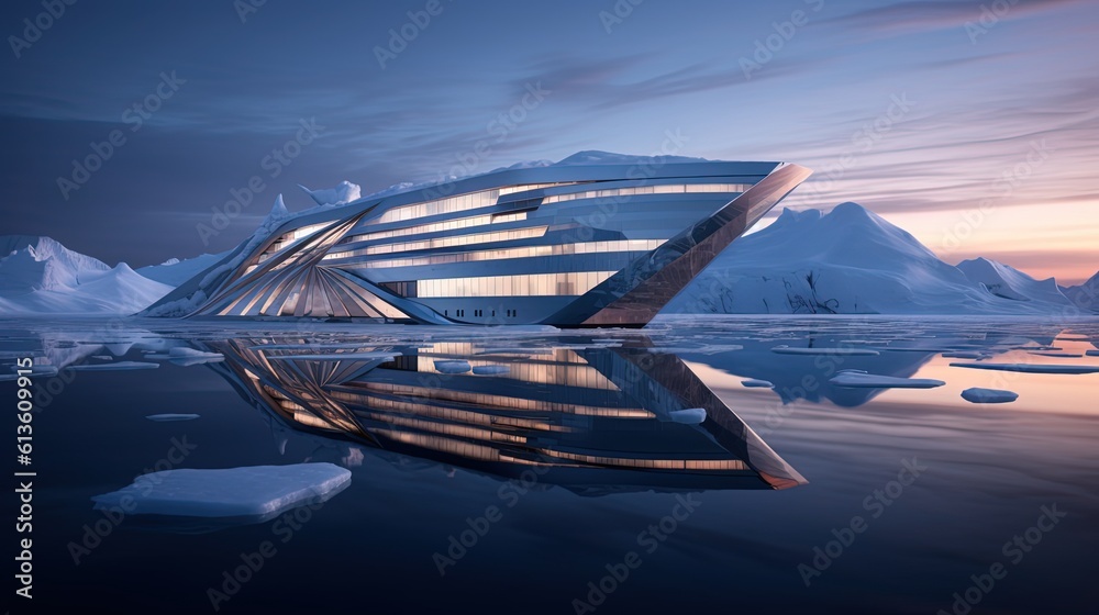 modern futuristic building at artic, Generative Ai
