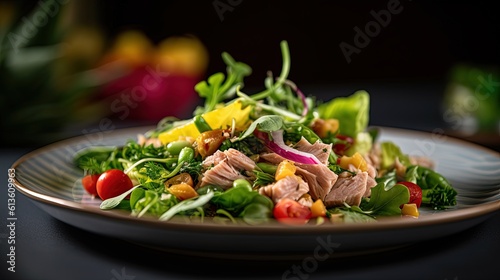  close up tuna salad bowl, idea for healthy food rich with fiber and vitamin, Generative Ai