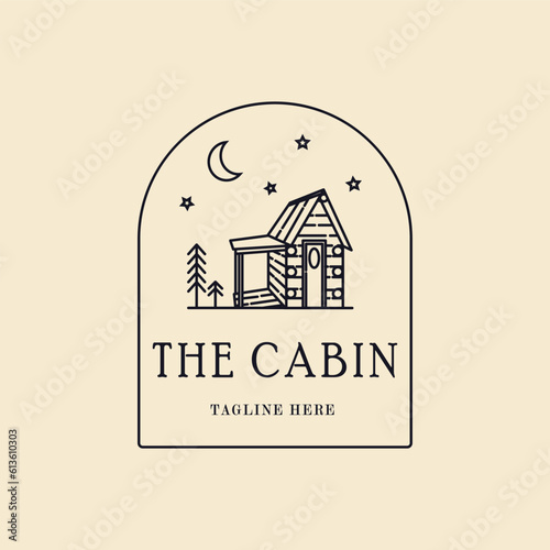 logo cabin logo line art logo vector concept with emblem illustration template design. icon home design