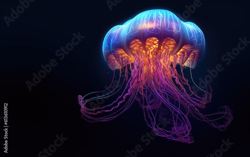 macro photography underwater sea jellyfish close-up created with Generative AI technology. © pvl0707