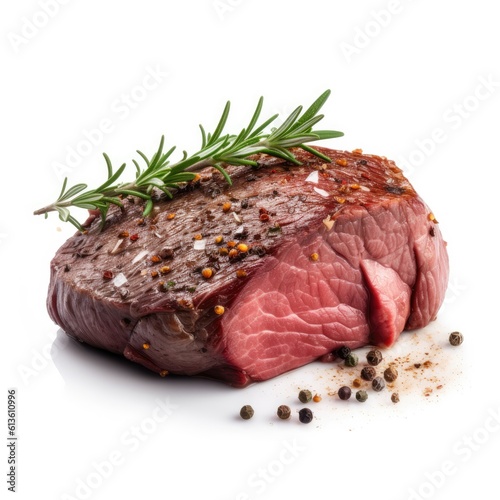 Bison sirloin meat isolated on white background. Generative AI
