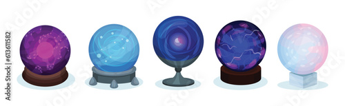 Magic Crystal Ball and Witch Fortune Sphere Vector Set