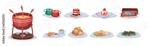 French Food and Traditional Cuisine Dish Vector Set