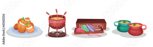 French Food and Traditional Cuisine Dish Vector Set