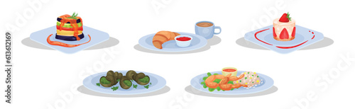 French Food and Traditional Cuisine Dish Vector Set