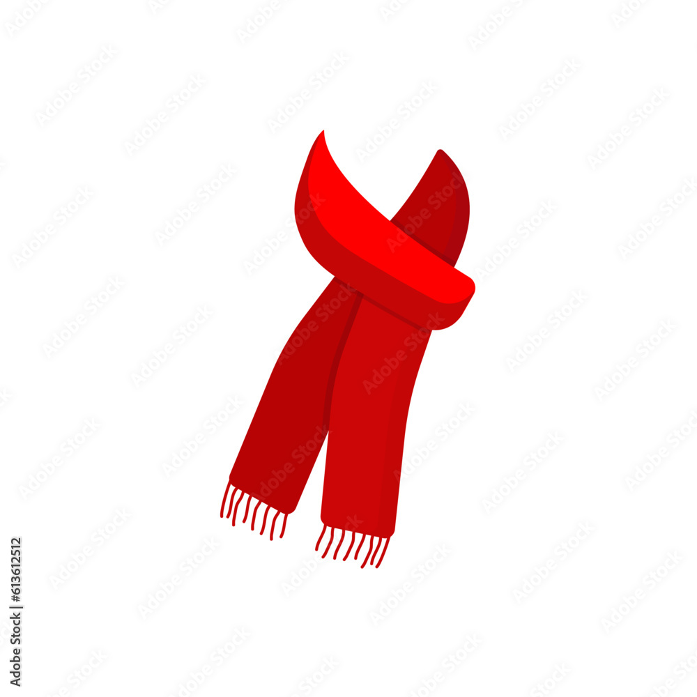Vector illustration red knitted scarf isolated on white background. Winter scarf