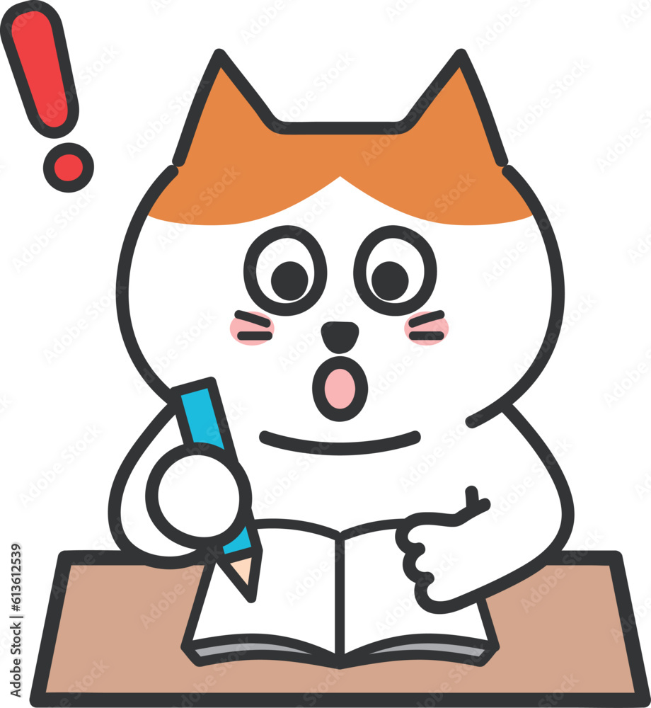 Orange tabby cat surprised at unexpected questions on the test, vector illustration.