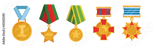 Commemorative Medals and Awards for Day of Defenders of Fatherland Vector Set