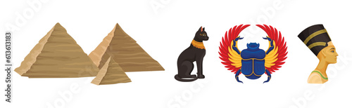 Ancient Egyptian Deity and Egypt Symbol Vector Illustration Set