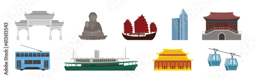 Chinese Country Landmark and Attribute Vector Illustration Set