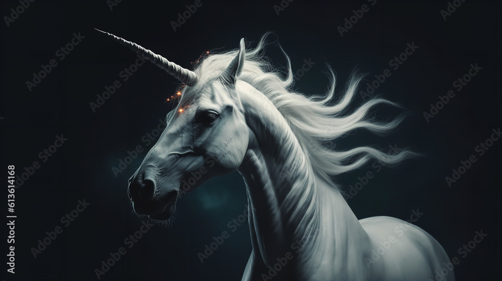 White unicorn on a dark background