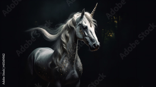 White unicorn on a dark background