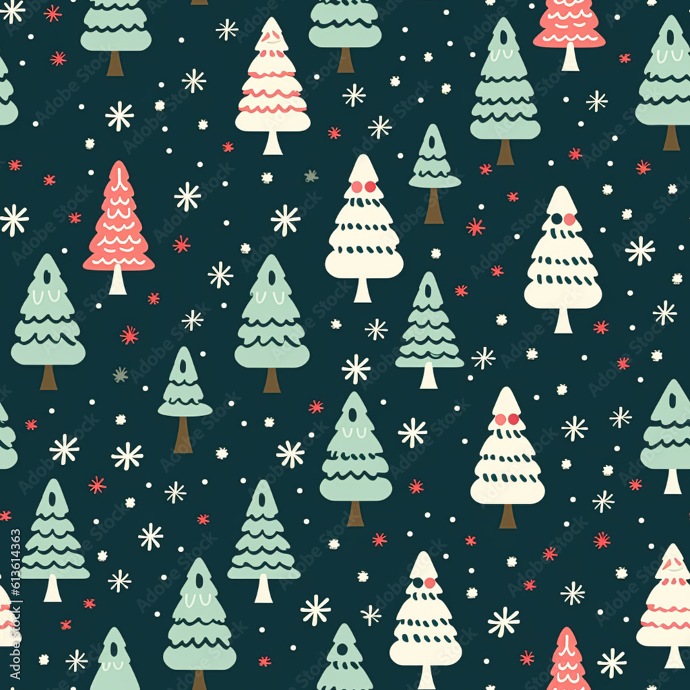 Christmas tree seamless pattern, holiday country style print for wallpaper, wrapping paper, scrapbook, fabric and product design, generative ai