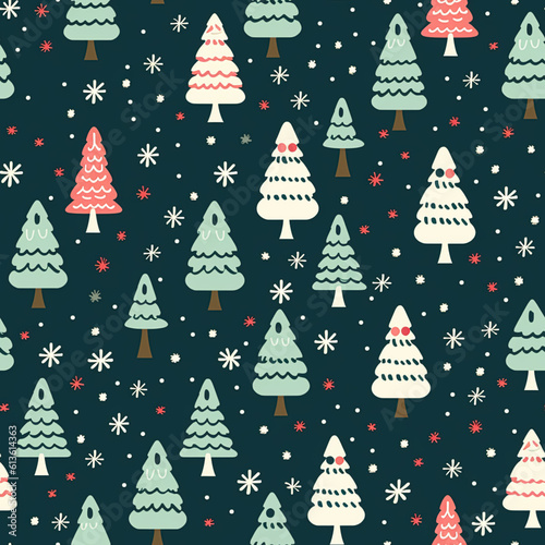 Christmas tree seamless pattern, holiday country style print for wallpaper, wrapping paper, scrapbook, fabric and product design, generative ai © Anneleven