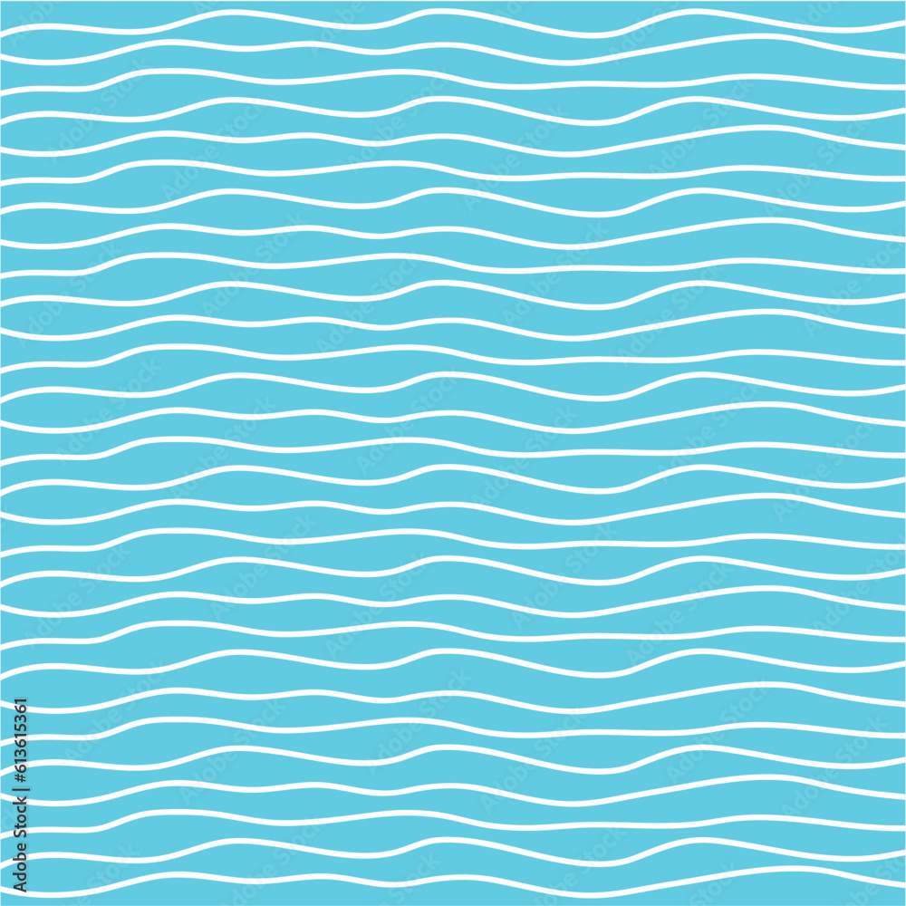 Wavy stripes seamless background. Thin hand drawn uneven waves vector pattern. Striped abstract template. Cute wavy streaks texture. White bars on mint green backdrop.
