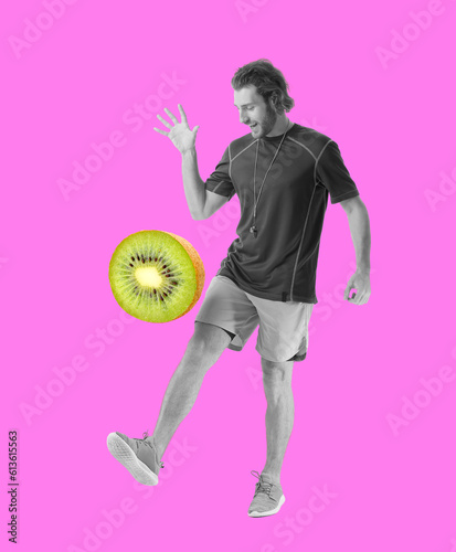 Sporty male coach with socc...