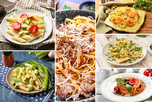 Collage with different types of pasta