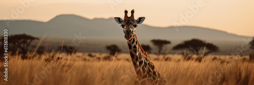 Majestic girafe in Action on natural habitat. Wildelife Photography concept . AI Generative 