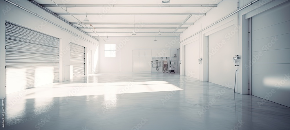 white empty minimalist garage with soft white light. ai generative white empty minimalist garage with soft white light. ai generative
