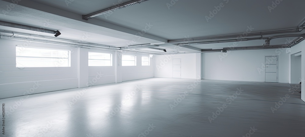 Fototapeta premium white empty minimalist garage with soft white light. ai generative