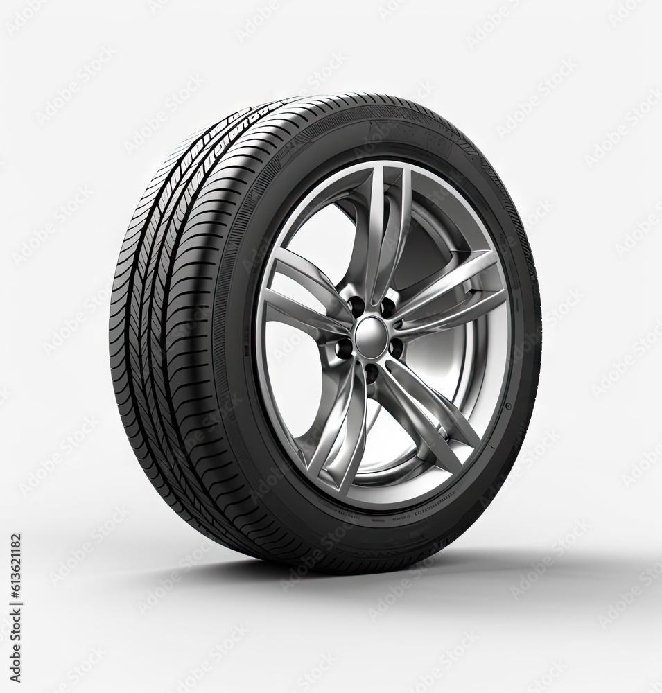 Car wheels isolated on white background created with Generative AI technology.