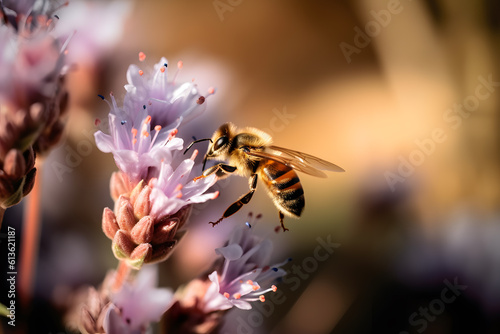 Close up of a bee landing on a flower to collect pollen