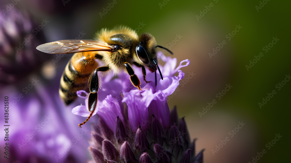 A bee on a purple flower A bee on a purple flower