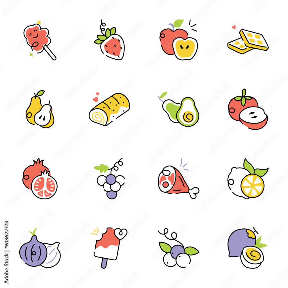 Collection of Food Items Sketchy Icons 

