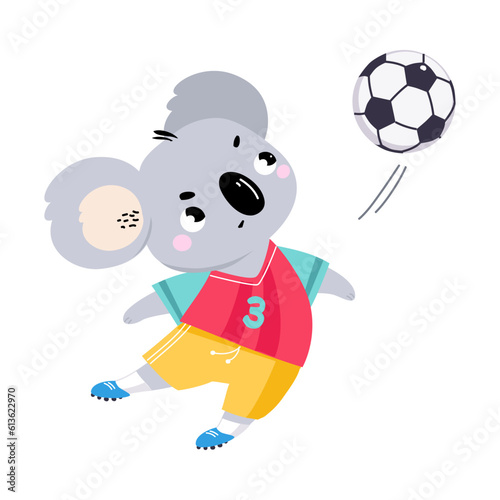 Funny Koala Animal Character Playing Football Wearing Uniform Passing Ball Vector Illustration