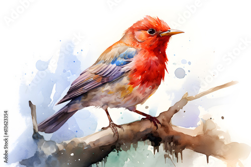Watercolor style illustration of a small bird on a branch © Tangible Divinity