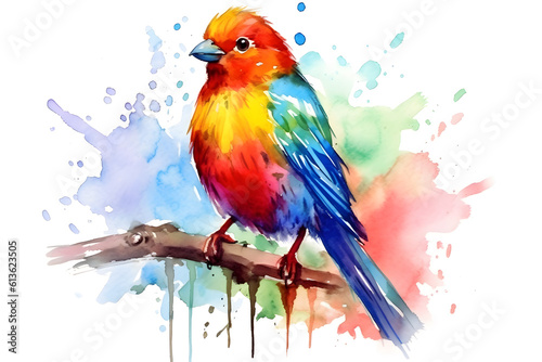 Watercolor vibrant bird, colorful, white background © Tangible Divinity