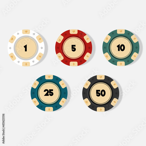 Vintage set casino chips light gray background