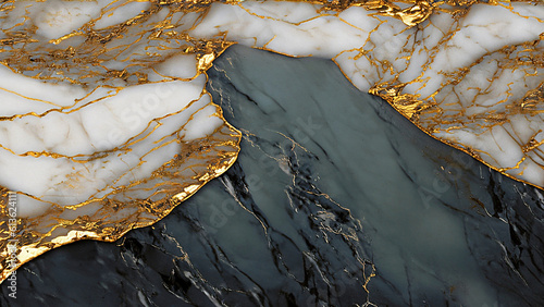 White and Gold Marble Background, Stone Designs, Black, Gold, and White Design, Generative AI 