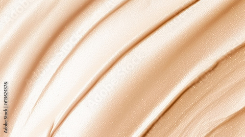 Golden beige cosmetic texture, liquid foundation, gold shimmer, bronzer, highlighter or concealer as beauty makeup product background, skincare cosmetics and luxury make-up, generative ai