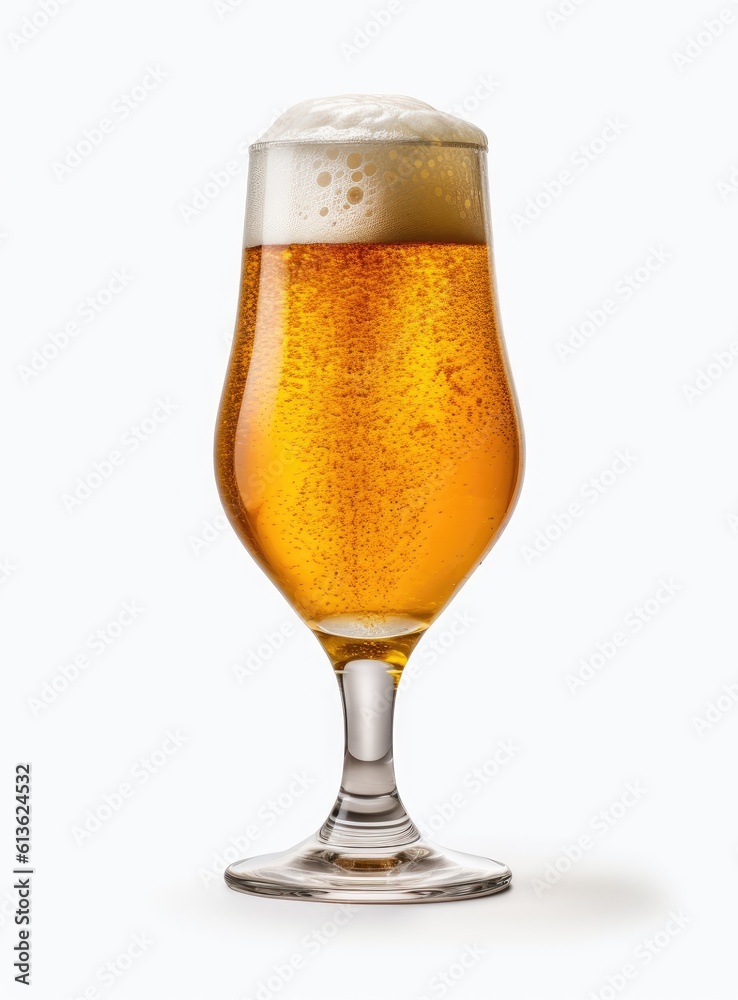 Glass of beer isolated created with Generative AI technology. Glass of beer isolated created with Generative AI technology.