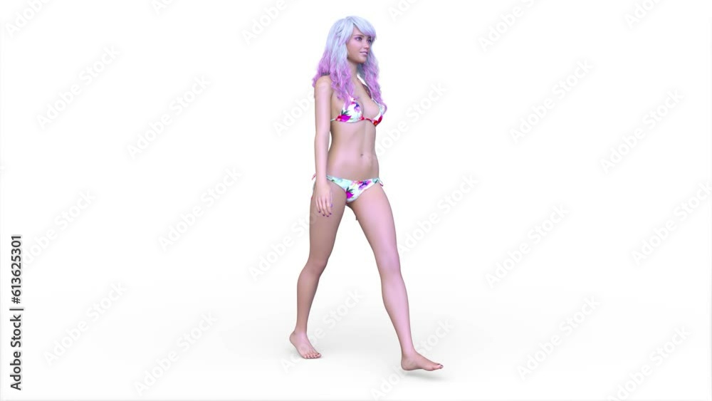 歩くビキニ姿の女性 歩くビキニ姿の女性