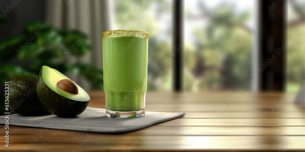 delicious green smoothie in a glass on wooden table, ai generated delicious green smoothie in a glass on wooden table, ai generated