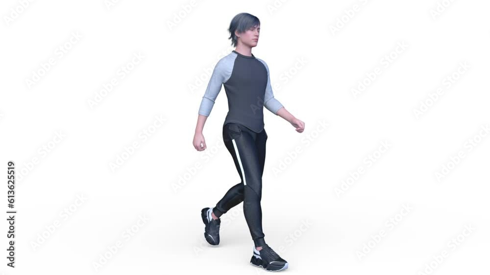 歩く長袖Tシャツを着た男性 歩く長袖Tシャツを着た男性