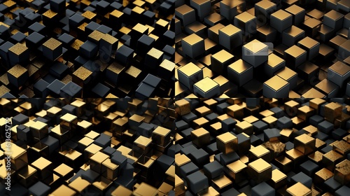 Black gold Photo isometric cubes seamless pattern 3d render cubes backgroundA professional photography should use a high - quality Generative AI
