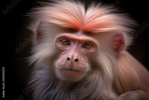 Close-up portrait of a monkey. Isolate on black background.