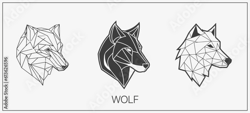 Abstract luxury wolf head vector monogram logo design template. Wolf vector logotype set.
