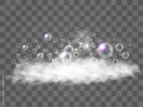 Air bubbles on a transparent background. Soap foam vector illustration.
