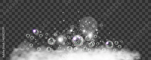 Air bubbles on a transparent background. Soap foam vector illustration. 