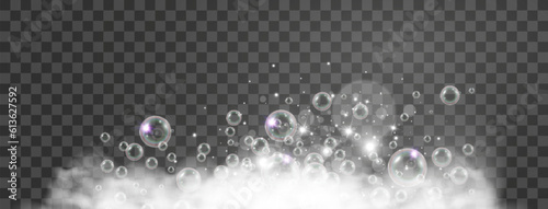 Air bubbles on a transparent background. Soap foam vector illustration.
